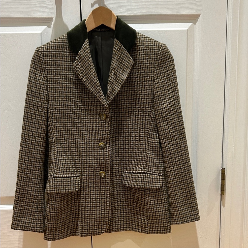 Marks & Spencer Houndstooth Blazer with Velvet Collar